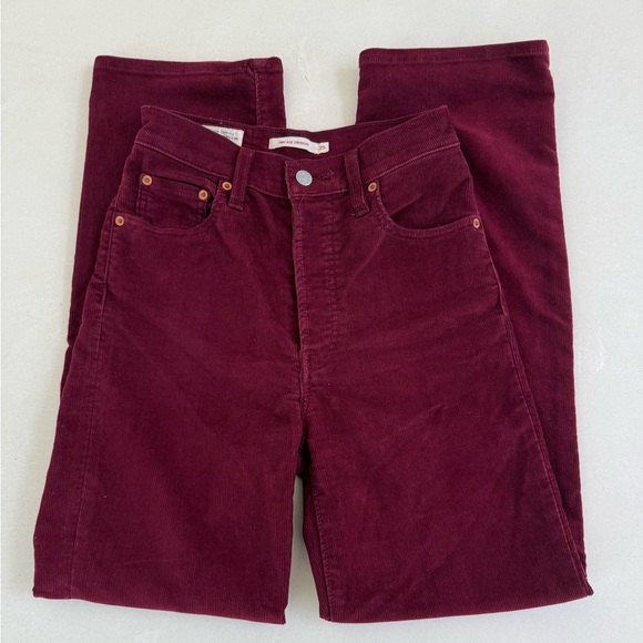 Levi’s Red Corduroy Ribcage Straight Pants 25 - Picture 1 of 5
